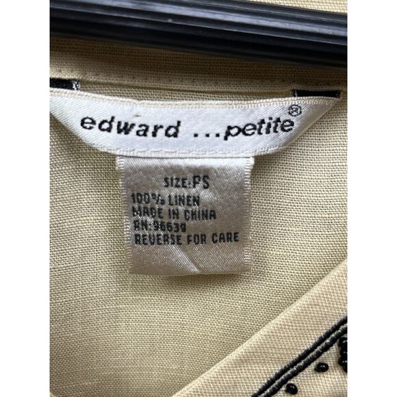 EDWARD Irish Linen Tan Embroidered Top Blouse Tunic 3/4 Sleeves Small‎ Petite - Picture 7 of 7